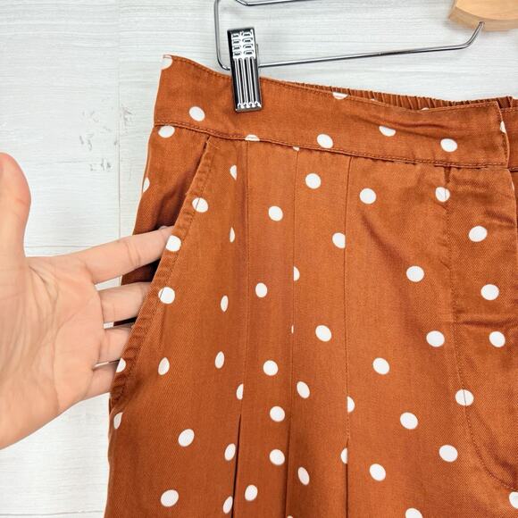 Anthropologie Isobel Polka Dot Pleated Culottes Large Wide Leg Pants Rust Orange - Picture 5 of 16